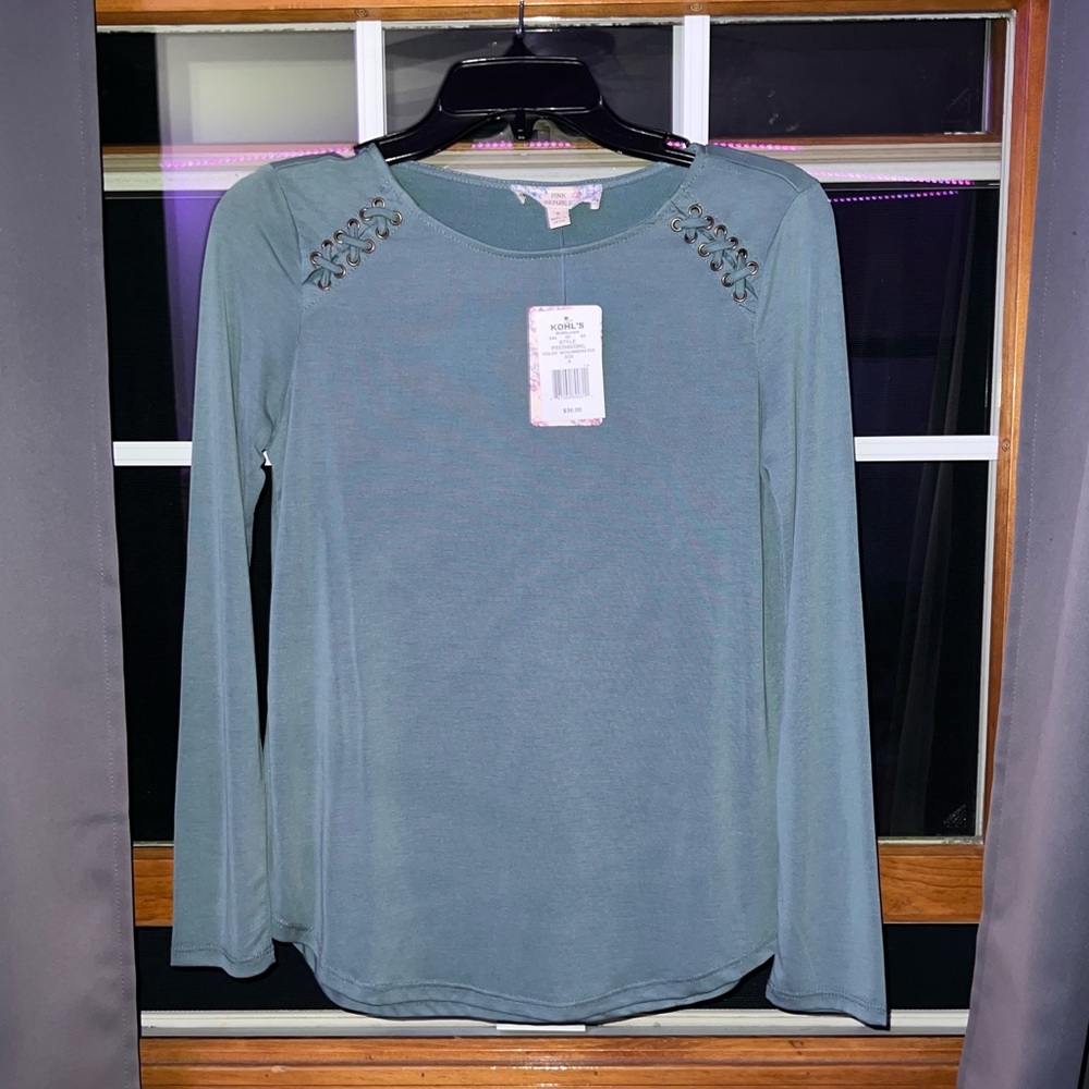 Greenish-blue long sleeve shirt, brand new with tags